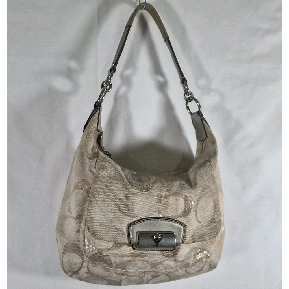 Y2k Coach Kristen Beige Embellished Hobo Bag 19340 Sequin